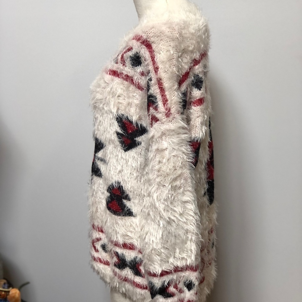 𝅺CECICO Aztec boho shaggy soft Long‎ sleeve sweater size small oversize #w1022 - Picture 5 of 10